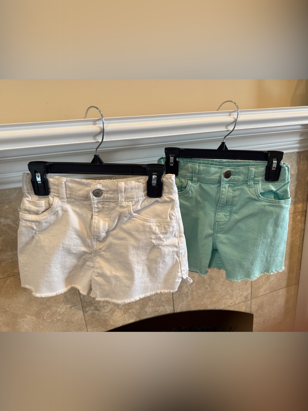 OshKosh B'gosh White & Mint Frayed Hem Denim Shorts